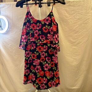Forever 21 Dress Womens Large Black Floral Summer Maxi Dress Orange/Pink/Green